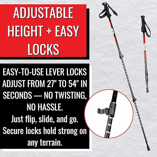 Vista 3 de Bastones de trekking Bastones de senderismo ligeros ajustables con cestas de nieve y puntas de carburo para invierno, puntas de goma para verano
