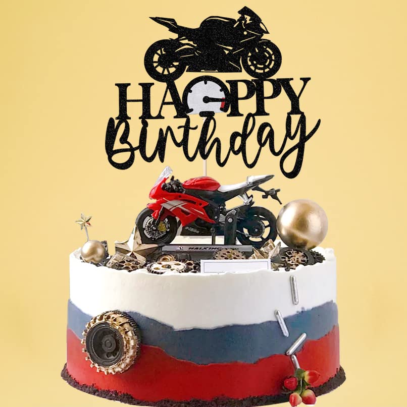 Sleyberoy Motorcycle Birthday Cake Topper - Black Dirt Bike Design, Cardboard, For Motorbike Theme Parties