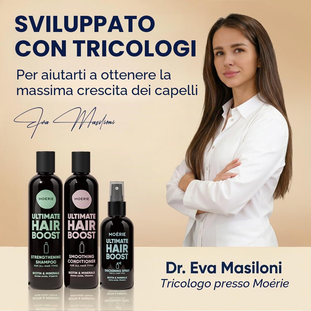 Moerie Mineral Shampoo e Balsamo Plus Hair Spray Mega Pack - Il set definitivo per la cura dei capelli - Per capelli più lunghi, spessi e pieni - Prodotti vegani per capelli - Prodotti senza parabeni