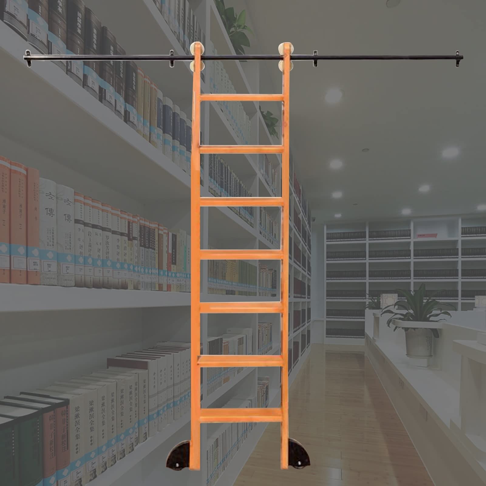 LWJSOCP Rolling Ladder Hardware Kit 3.3ft-20ft Black Rolling Library Ladder Hardware Kit for Bookshelf，Home Office Sliding Ladder Mobile Track（No Ladder�? Floor Roller Wheels (Size : 3.3ft/100cm Tr