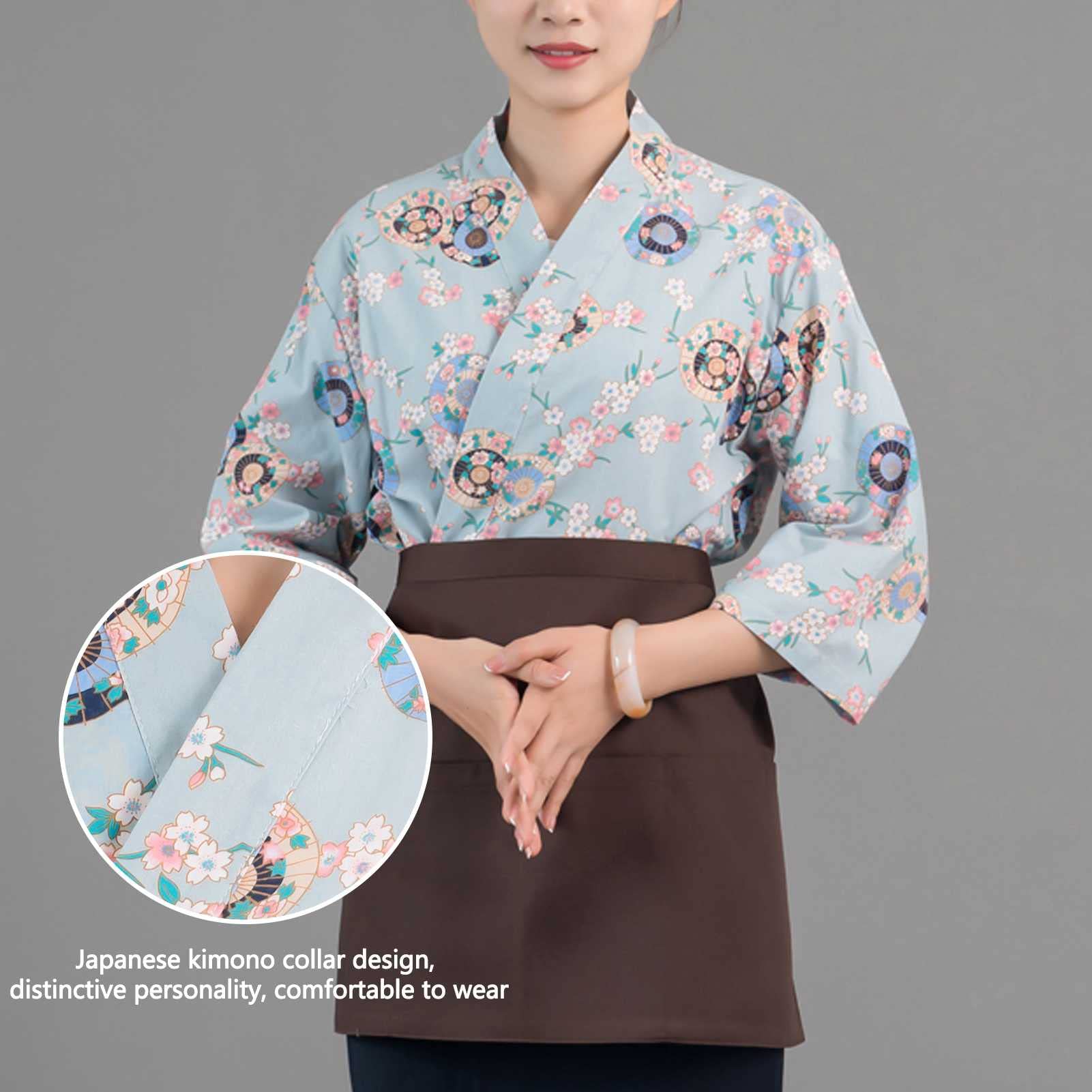 Chaqueta Hostelería Unisex De Manga 3/4, Uniformes Chef Mujer Kimono Chaqueta de Cocina con Impresión