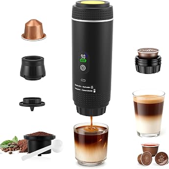 Portable Coffee Machine 80 ml Coffee Machine Car Espresso Machine USB Compatible with Capsule and Ground Coffee 5 Minutes Fast Heating Mini Coffee Machine for Office Camping Car Black