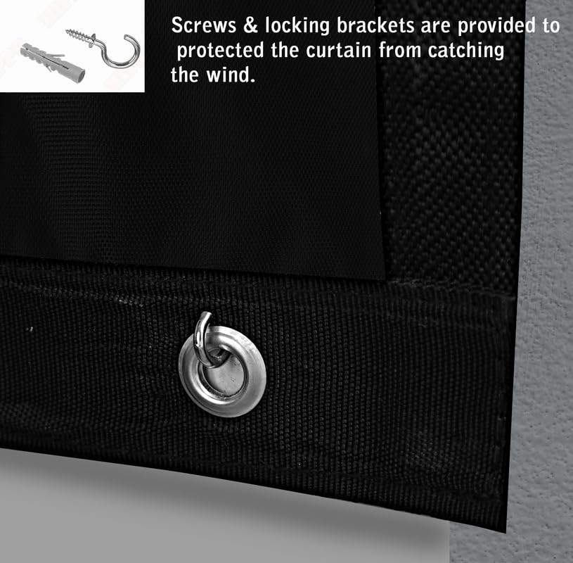 Image of Polyester with PVC Fabric Outdoor Waterproof Curtain with Top Eyelet Protect from AC, Sun, Dust & Rain Used for Balcony, Door & Window (Black Color 4.5 X 8 Feet, Pack of 2 Piece)