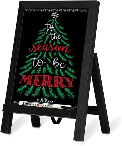 4 THOUGHT Small Tabletop Chalkboard Signs, 9.5" x 14" Magnetic Mini Chalk Board with Stand for Food Wooden Frame Easel Countertop Menu Board for