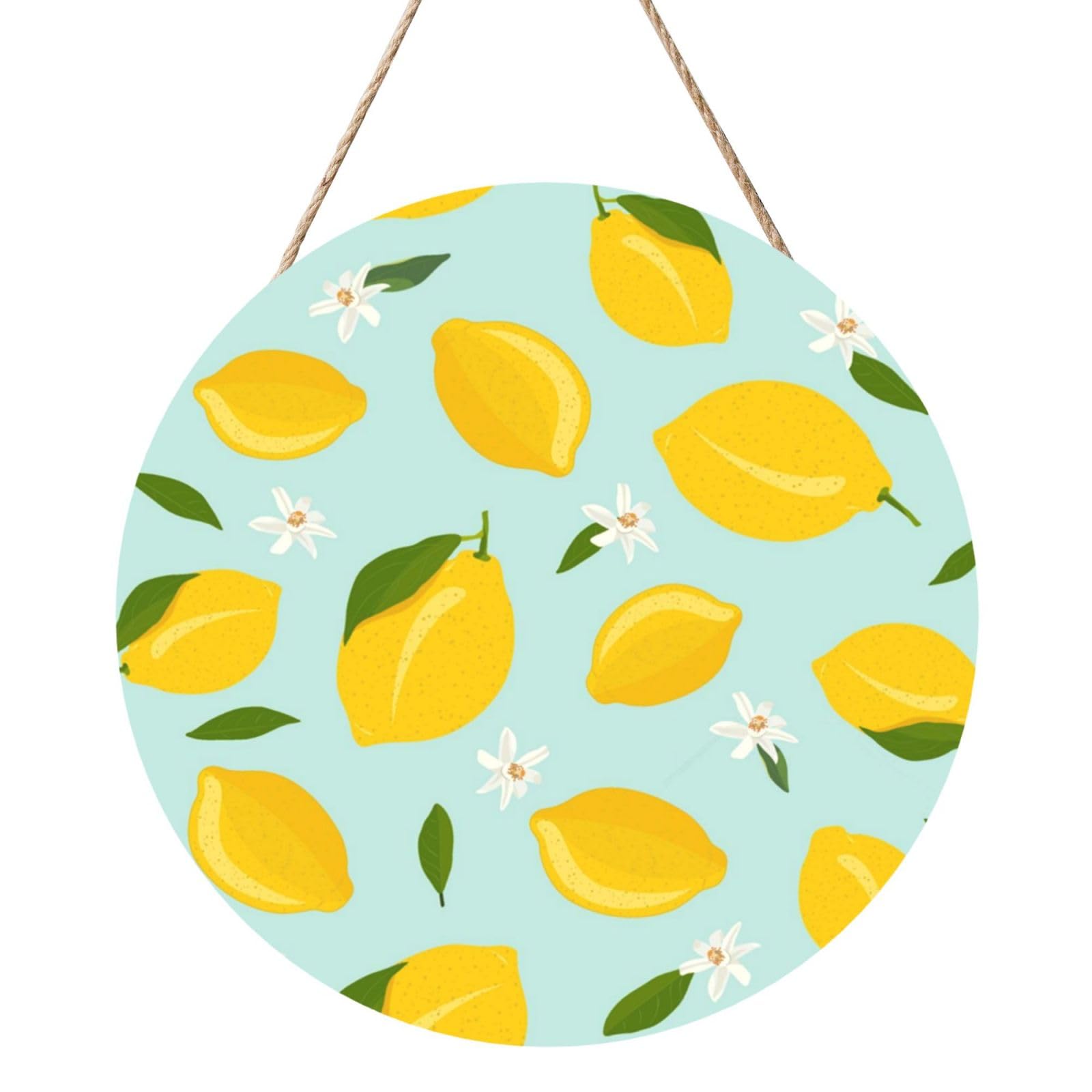 InOmak Lemon Fruits Flower Leaves, Round Wood Panel Painting 12 in, Wall Hanging Painting For Home