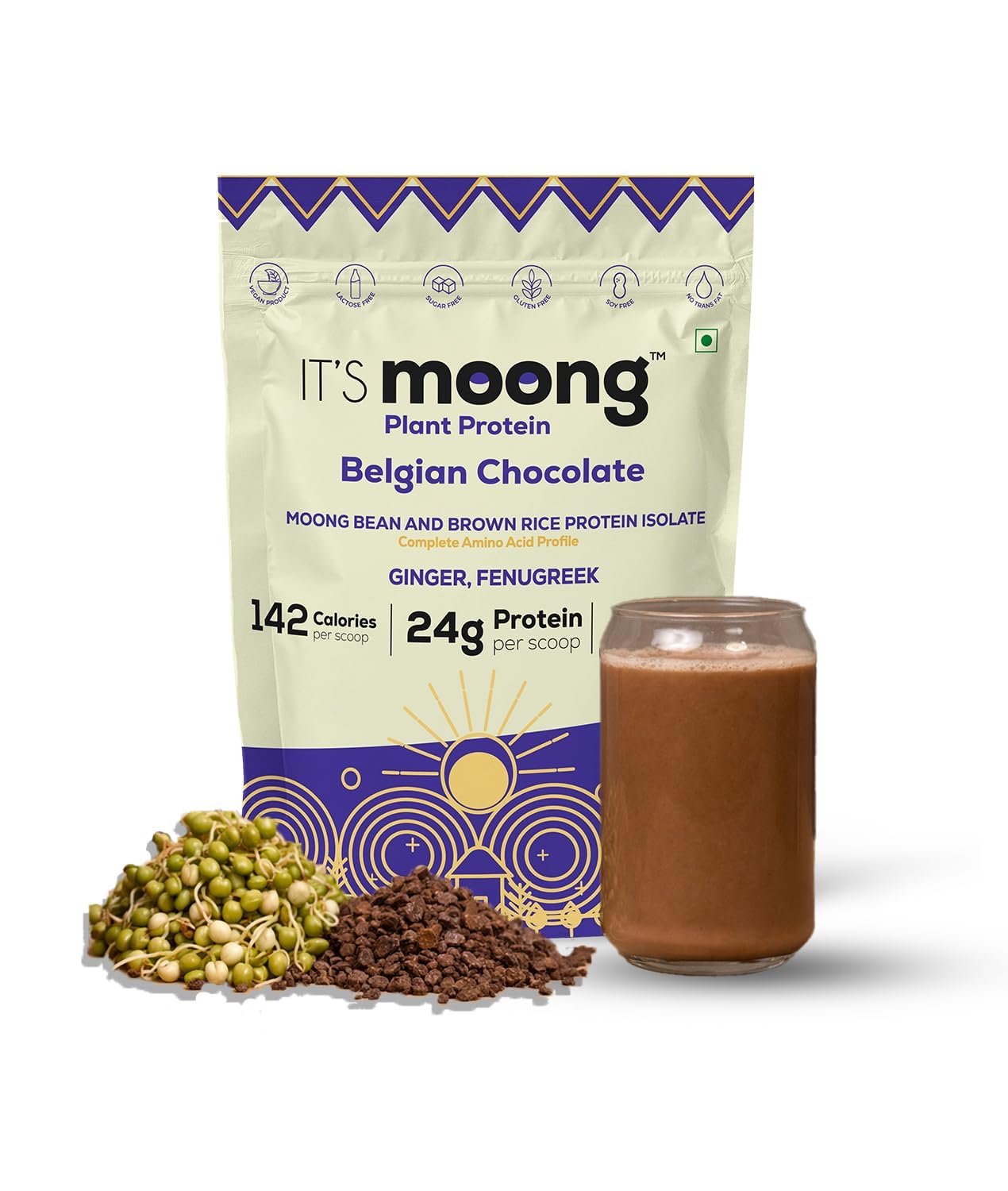 It's Moong Mung Bean & Brown Rice Isolate Plant Protein Powder for Men & Women | Belgian Chocolate | 24gms per serve 4.7gms BCAA | 500gms | Sprouted Plant based protein | Plant Protein-image-44