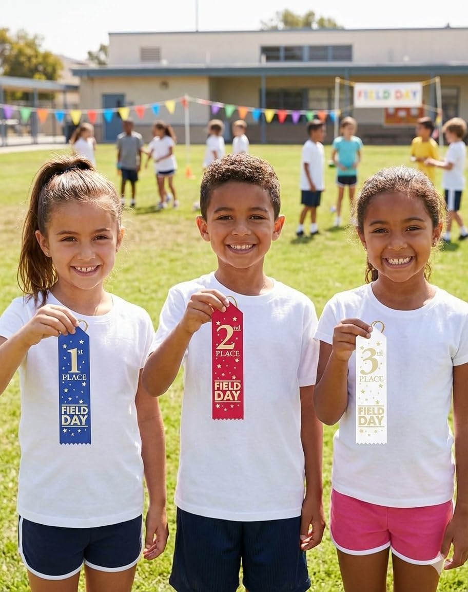 Hodges Badge - 75 Pack - Field Day Award Ribbons - 1st 2nd 3rd Place - 25 Each - Made in USA