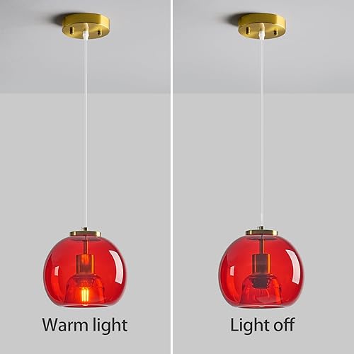Miniatura 7 de Luces colgantes de cristal rojo para isla de cocina, lámpara colgante dorada, lámpara colgante de globo de vidrio, iluminación colgante moderna para