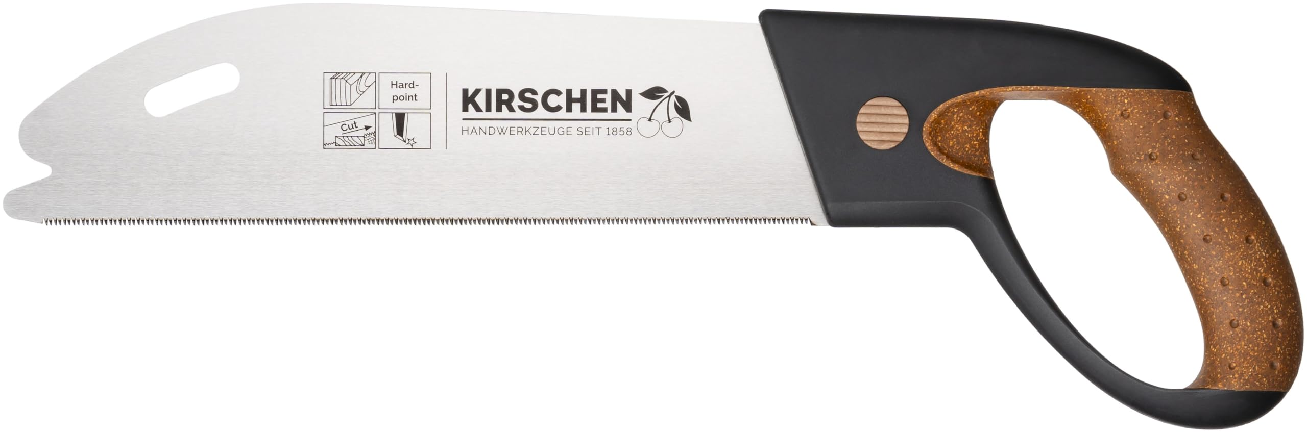 Kirschen Sierra de corte fino con mango de corcho (longitud de la hoja de sierra 270 mm, longitud x altura 425 x 130 mm, 17 dientes por pulgada, sierra para madera, sierra de mano) 4410270