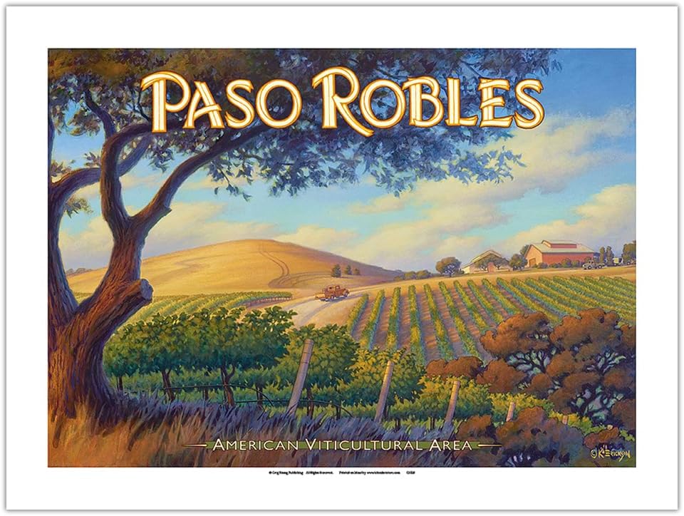 Paso Robles Wineries - San Luis Obispo - California Vineyards Wine Country Art by Kerne Erickson - Bamboo Fine Art 290gsm Paper (Unframed) 12x16in