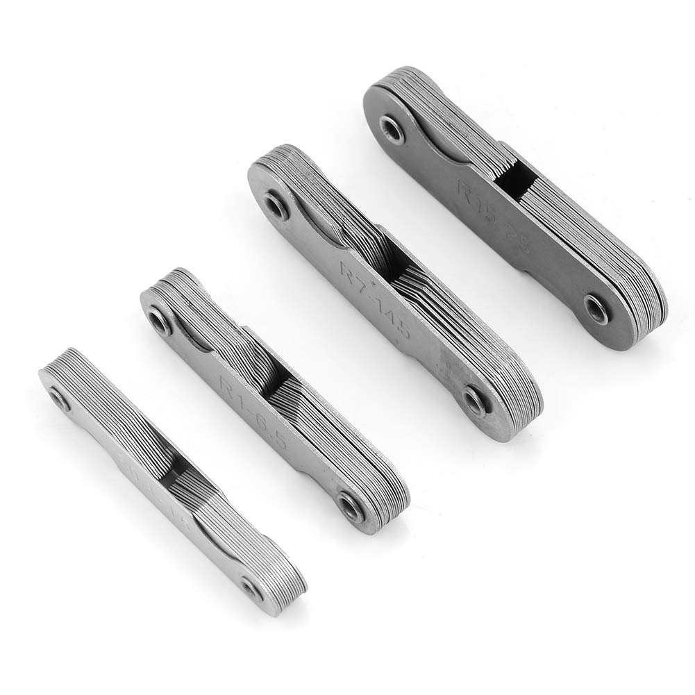 Jauge de Rayon 4 Pièces, Barre de Rayon en Acier Inoxydable Jauge de Filet de Rayon Outil de Mesure Portable Outil de Mesure Convexe Concave pour Outil R0.3-1.5 R1-6.5 R7-14.5 R15-25