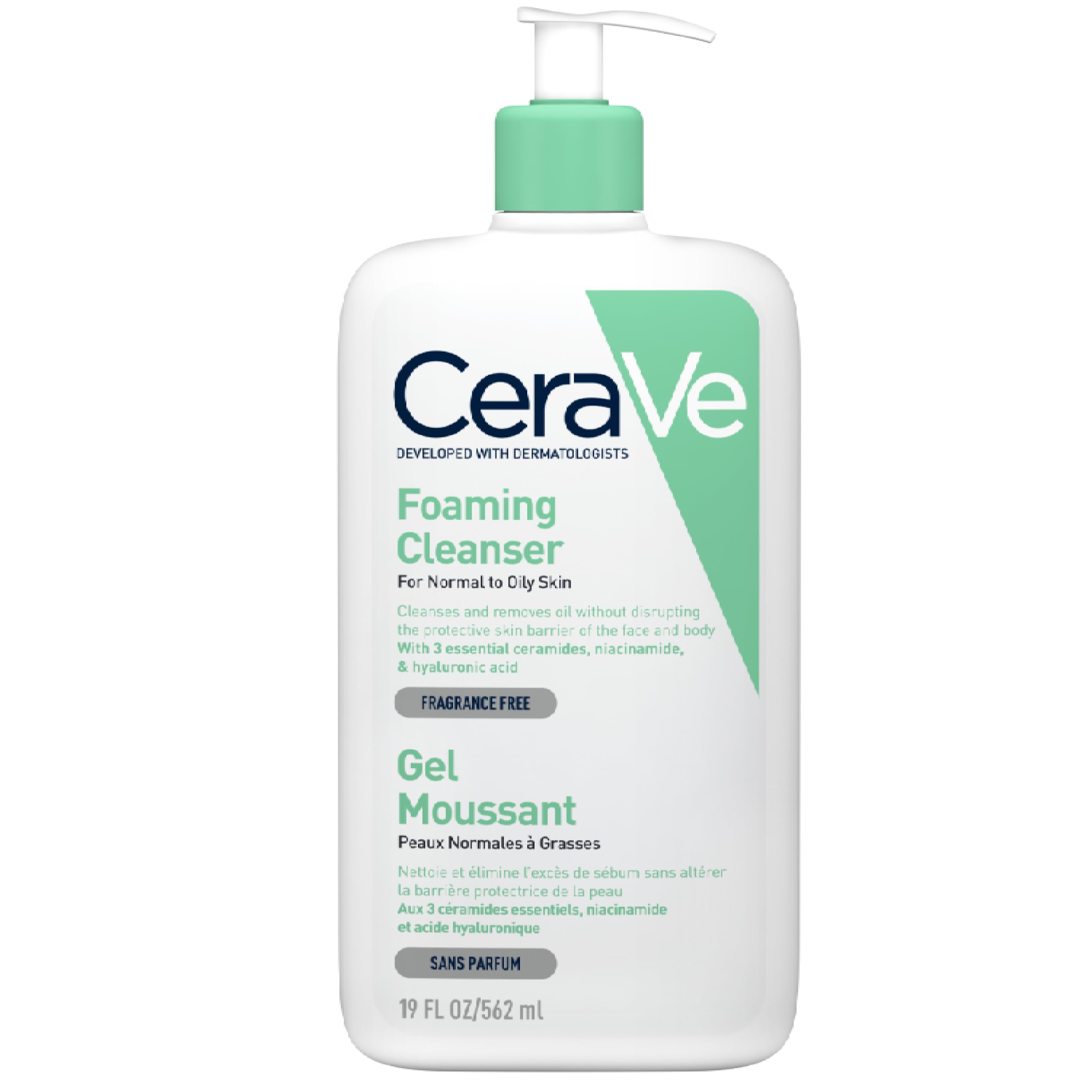 CeraVe Normal ve Yağlı Ciltler için Seramid İçerikli Köpüren Temizleyici Yüz Vücut 562 ml