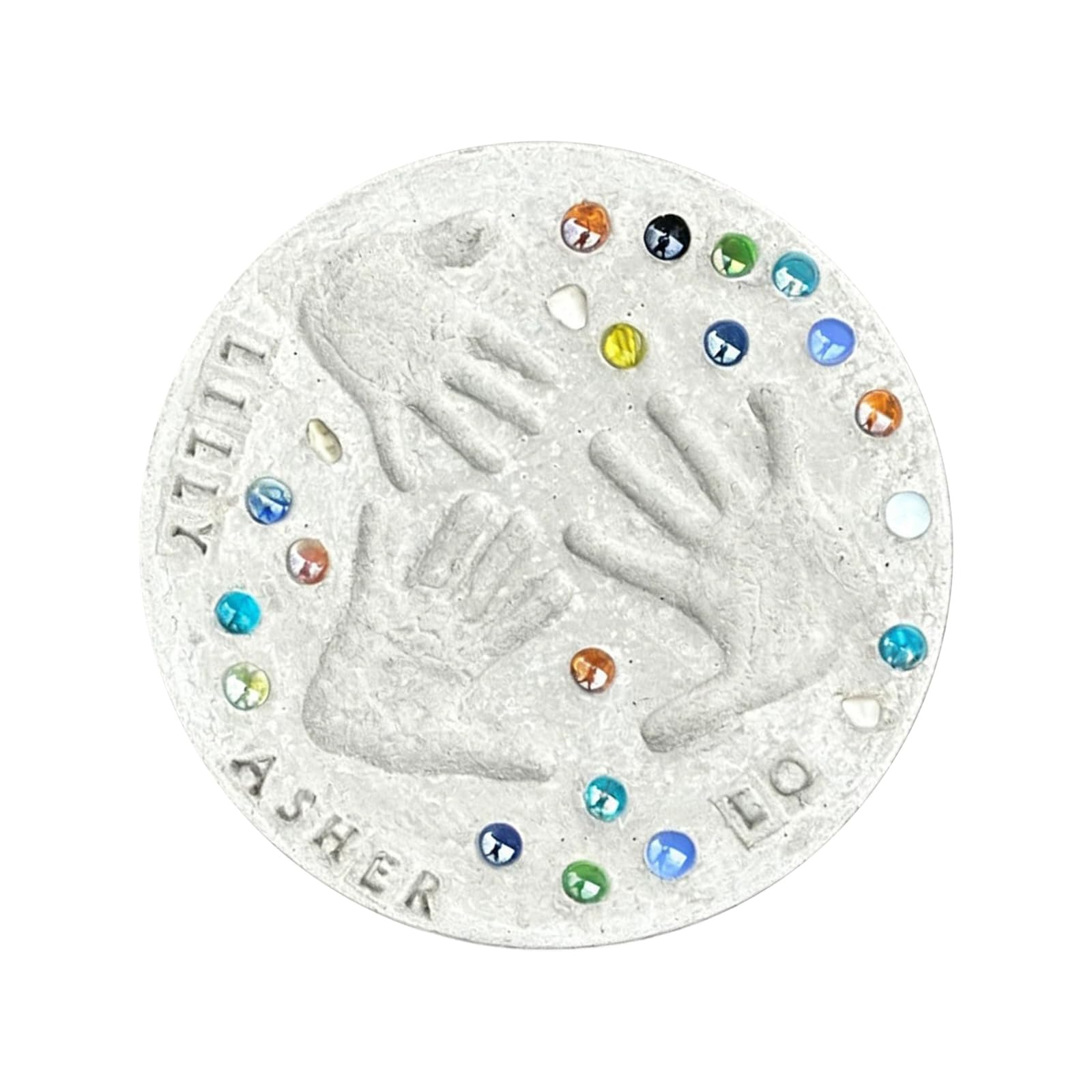 Handabdruck-Set zum Personalisieren mit bunten Steinen und Buchstaben-Stempeln für Geschenke, Familie, Geburtstage, Partys