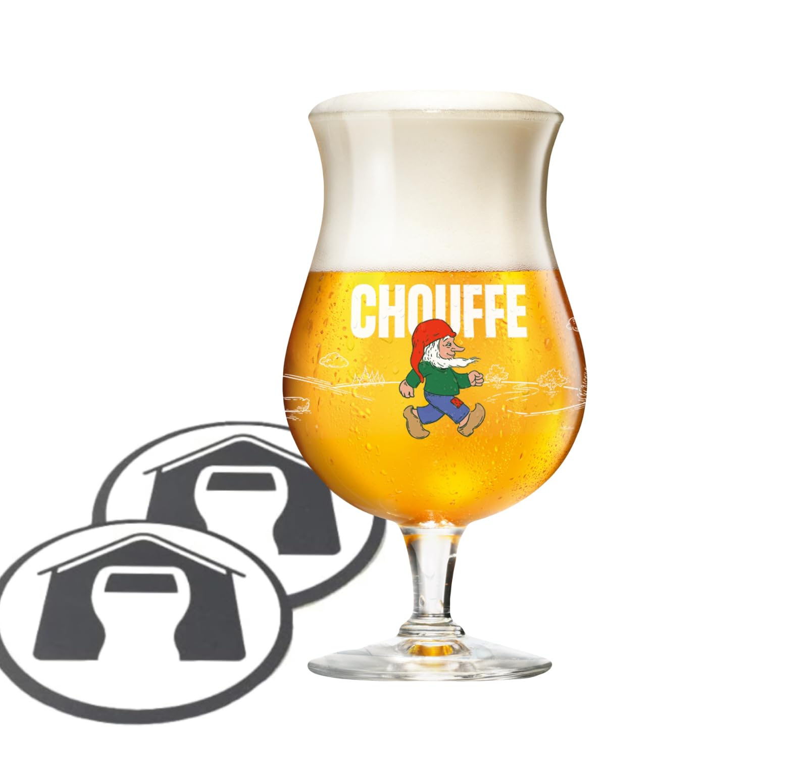 GarageBar | La Chouffe Beer Glass | Oversized 33cl Glass | Official Merchandise | Belgium Beer Glass | Comes with 2X Beer Drip Mats (1 Glass)