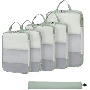 ECOHUB 6-Piece Suitcase Organiser Compression Set, Mesh Fabric, Ultralight Packing Bags for Backpack, Recycled Packing Cubes,