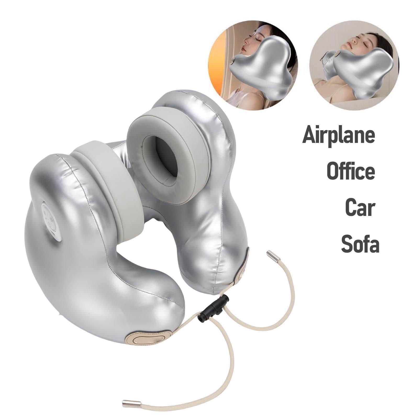 GOWENIC Cuscino da Viaggio per Collo con Auricolare Bluetooth 5.2 Supporto per Collo a 360 Gradi per Famiglie e Voli, Riscaldamento Regolabile e Cuscinetti Auricolari Rimovibili per un Riposo