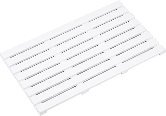 Vencier Bamboo Duckboard Bath Mat | Anti Slip Mat - New Slatted Design | Spa , Bath , Shower Bathroom Decor | (White)