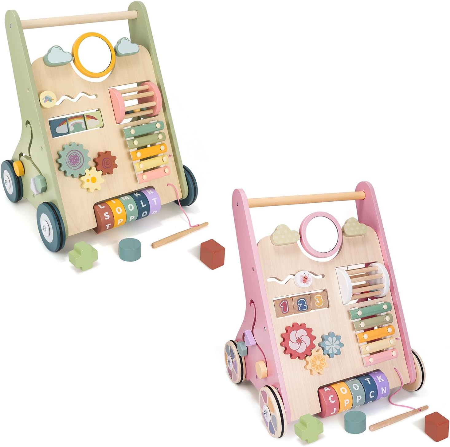 Green Wooden Baby Walker & Pink Baby Push Walker