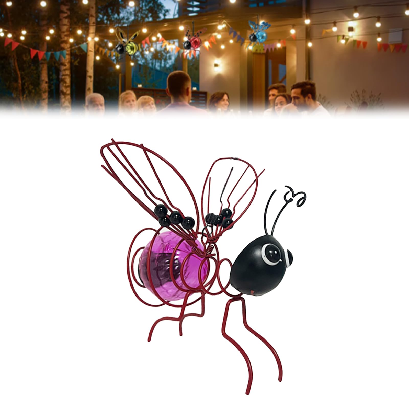Outdoor Hanging Solar Bee Light, Metal Solar Garden Bees Lights Outdoor, Led Bugs Lantern Decoration with Bouncy Springs for Patio Yard Pathway Backyard Balcony Porch Housewarming Gifts (Purple)