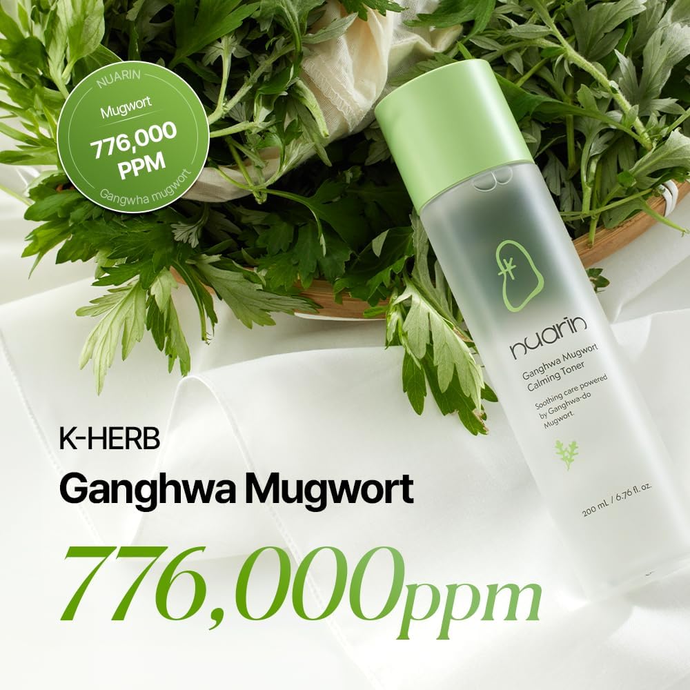 NUARIN Ganghwa Mugwart Calming Toner 200ml / 6.76 fl.oz | 77% Ganghwa-Origin Mugwort Extract | LHA Exfoliating Toner for Pore & Sebum Care | Vegan | Korean Skincare - Image 6