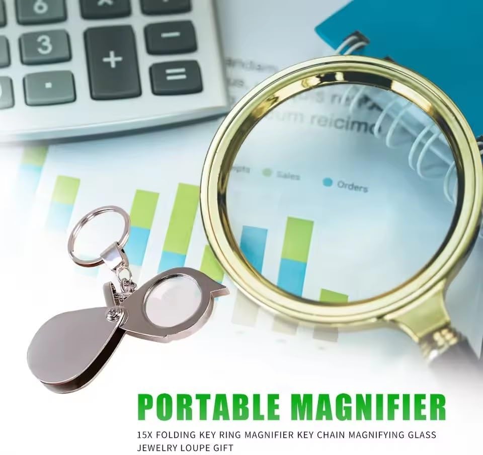 Portable 15X Magnifier Folding Key Mini Magnifying Glass Loupe Tool