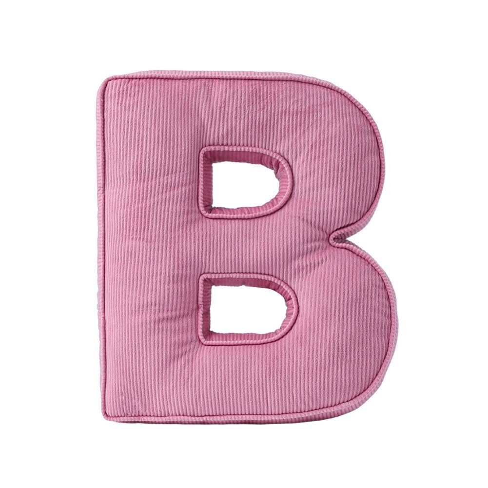 Pink Letter Plush Pillow, Letter Hugging Throw Pillows, Decorative Corduroy Initial Letter Shaped Throw Pillows, Letter Pillows English Alphabet A to Z for Sofa Bedroom Living Room Decor (B)