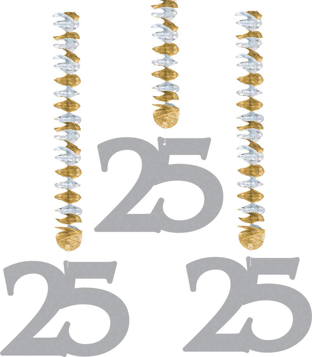 Folat 07449 25th Birthday/Anniversary Hangers, Silver