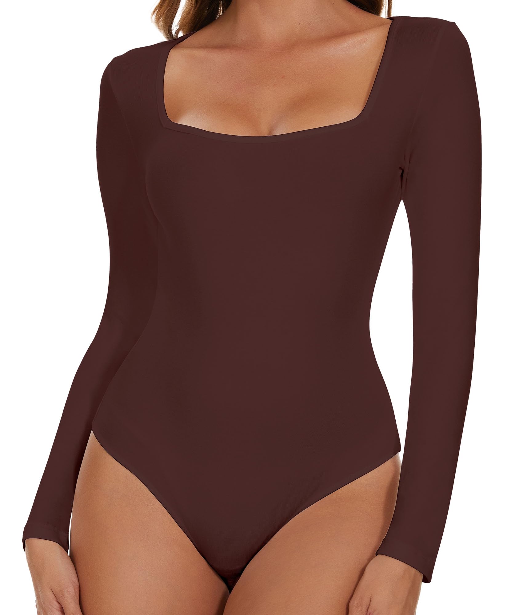 SHAPERINWomen's Bodysuit Square Neck Long Sleeve Body Suit Top Tanga  Leotard Jumpsuit Tops Elegant Bodysuits Going Out