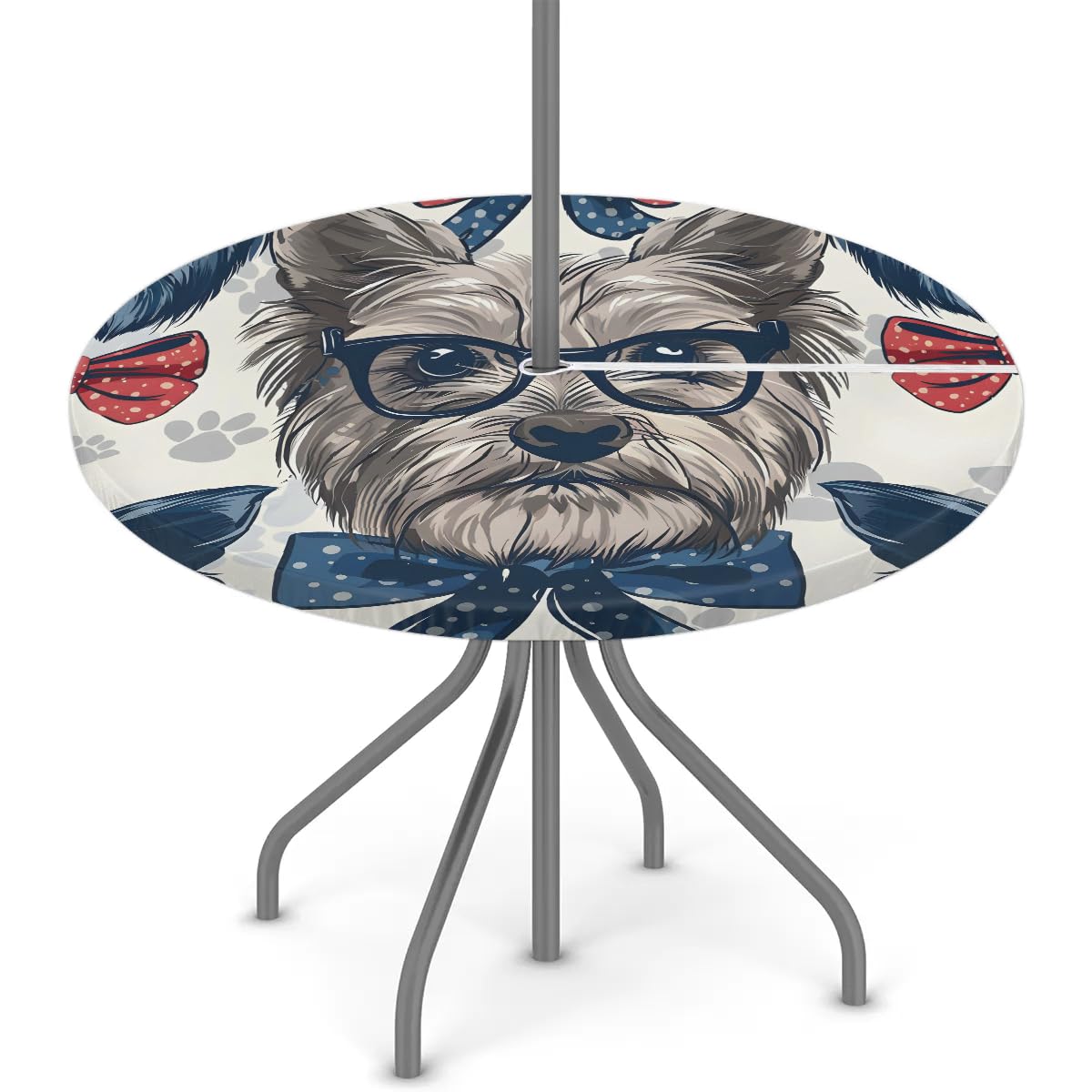 Tablerazzi Puppy Dogs Funny Round Outdoor Tablecloth with Umbrella Hole and Zipper Fitted Tablecloth Wipeable Table Cloth for Picnic Garden, 36''-44''