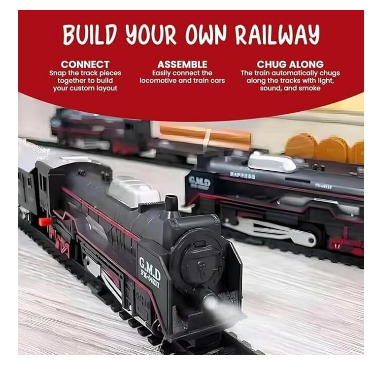 Image of Electric Steam Train Set for Kids | Choo Choo Train Toy with Tracks, Smoke, Lights & Sound | USB Rechargeable | Age 2-6 Years | Color May Vary