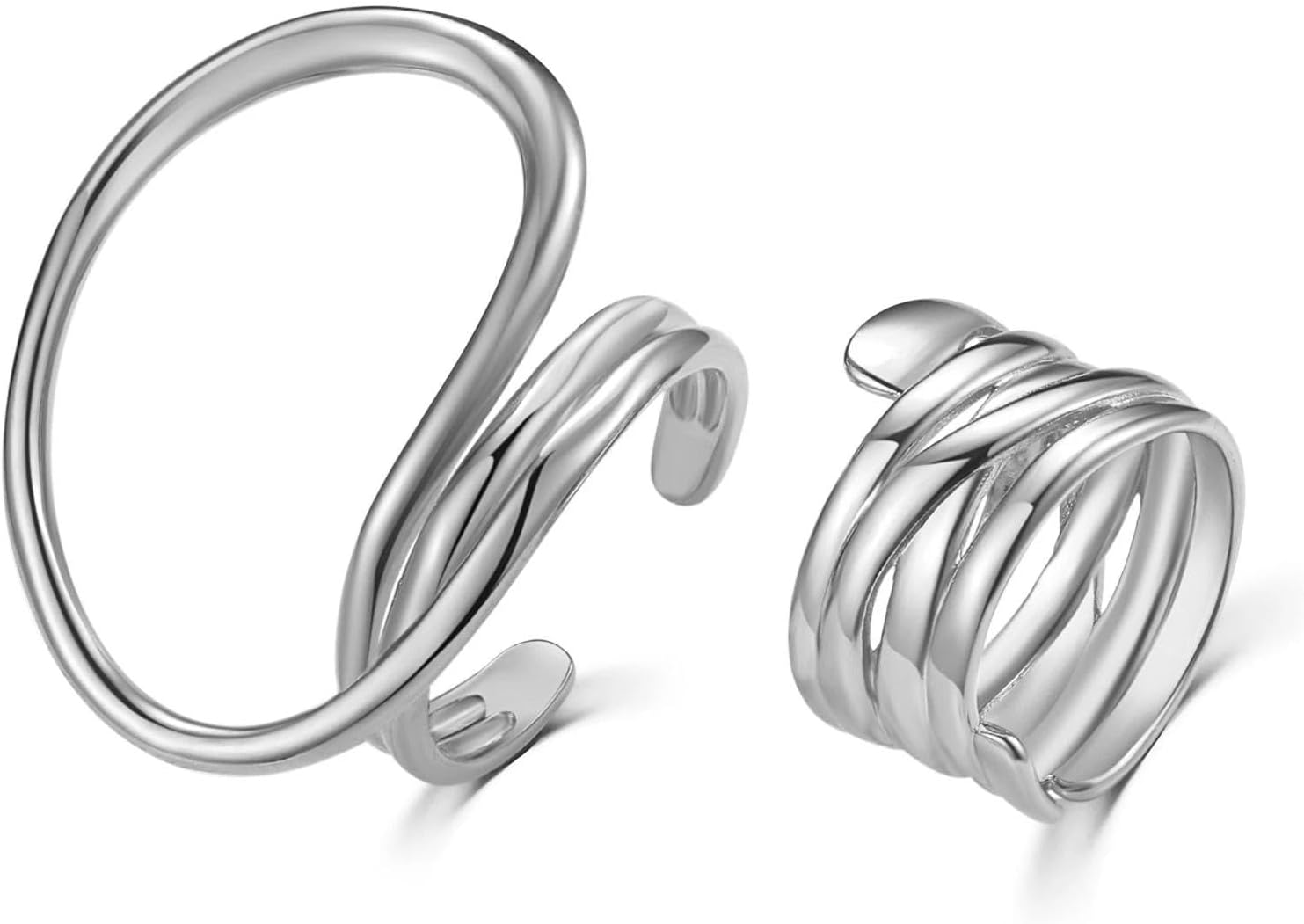 Chunky Lines Finger Rings Irregular Round Statement Open Knuckle Ring Set for Women Simple Exaggerated Curve Adjustable Jewelry Accessories - Image 7