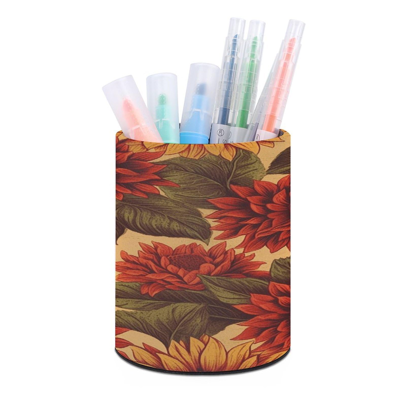 VstaDank Red Sunflower Pen Holder for Desk Makeup Brush Holders Stylish Pen Cup Cute Pencil Cup Round Pencil Holder Decor Brush Scissor Holders for Multifunctional Office Supplies