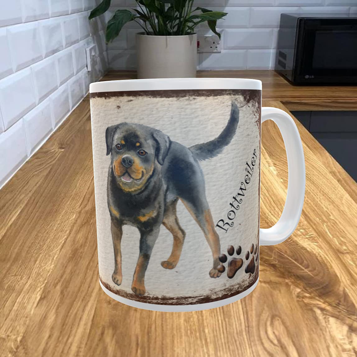 Shawprint Limited White Rottweiler 11Oz Coffee Mug My Dog's Rules Theme 255Drmug