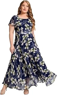 Shasmi Women's Navy Blue Georgette Digital Floral Printed Floral Printing Short Sleeve A-Line Maxi Gown Dress for Women (G... Price In India
