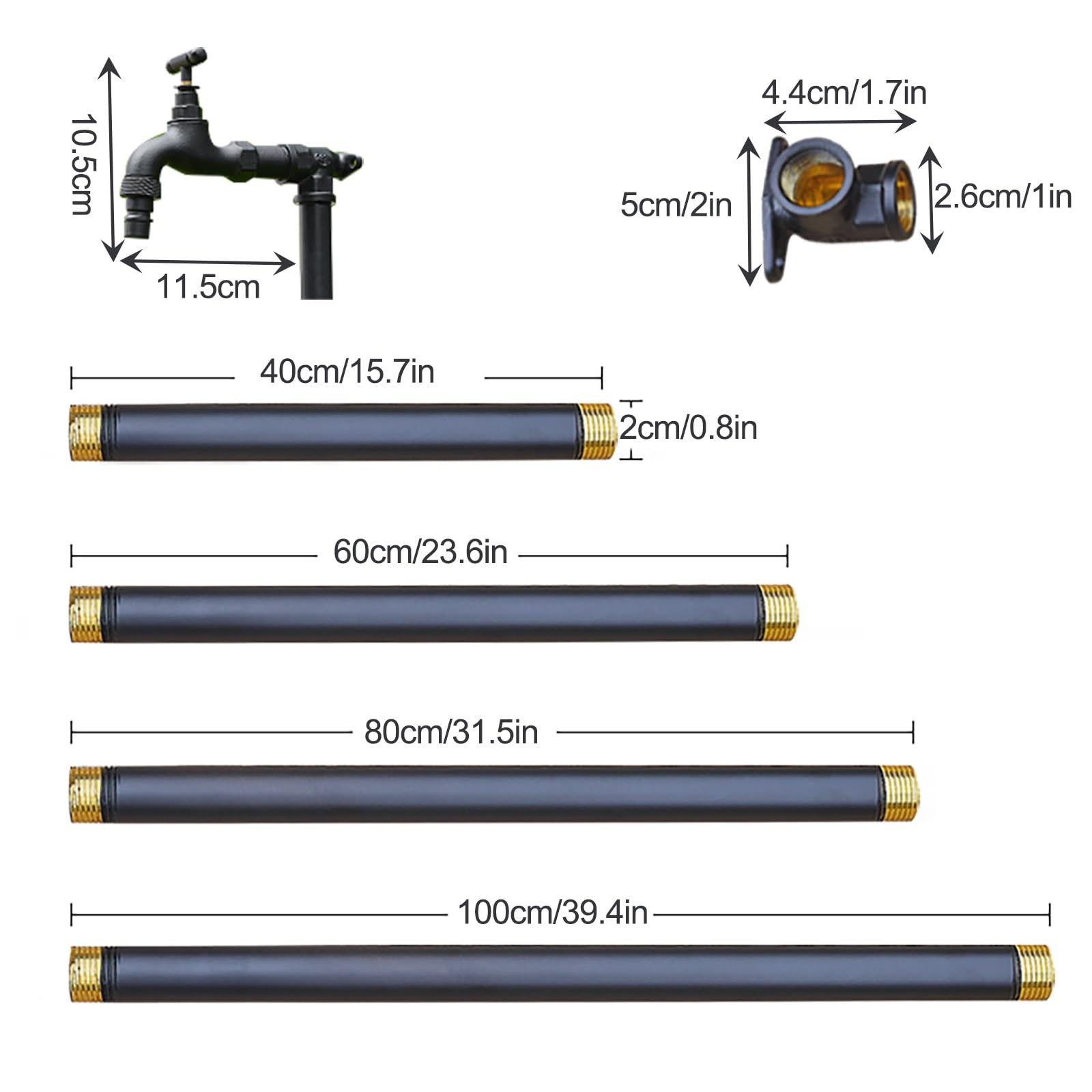 Columna de agua de jardín de cobre para exteriores con grifo de 80 cm, hidrante de ternera resistente a las heladas para tuberías Ele d h ideal para jardín Det e Irrigat