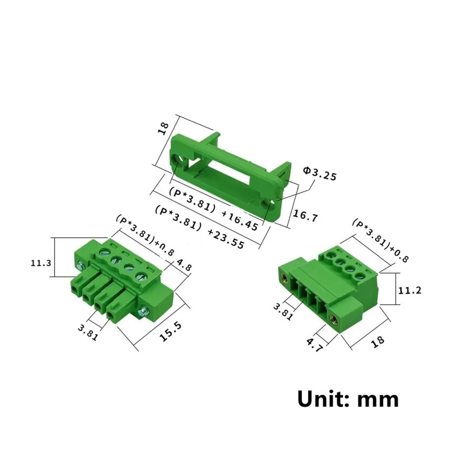 5 Jeux de borniers de 3.81mm, Type enfichable sans Soudure, à Travers Le Mur, 2P/3P/4P/5P/6P/8P/10P/12P/16P, 3.81mm avec Panneau Fixe à Bride(9P)