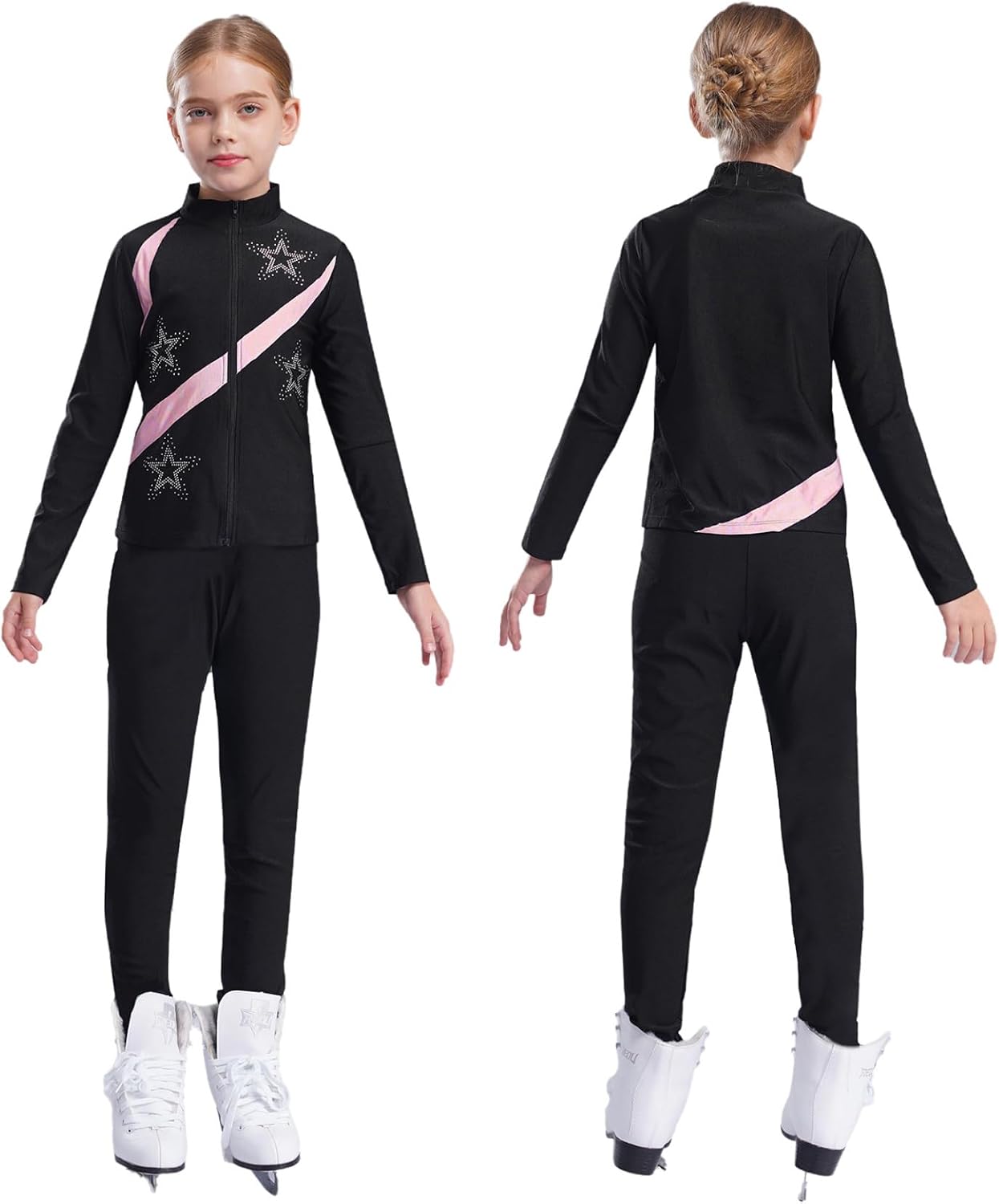 Loyan Kids Girl's Zipper Jacket and Leggings Pant Set Gymnastics Training Suit Figure Skating Dance Workout