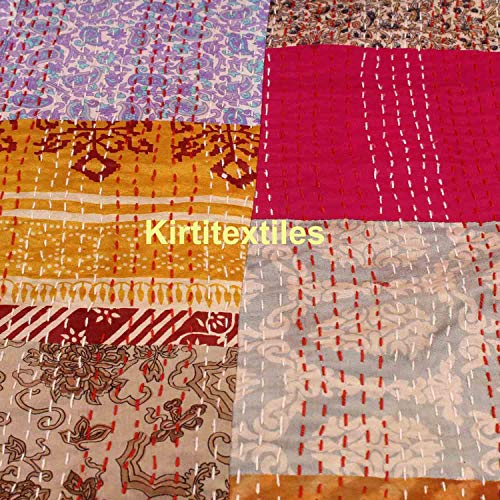 Image of Silk Hand Made Design Kantha Quilt Blanket, Bed Cover, Bedspread (Size 90 inch X 108 inch) - Multicolour