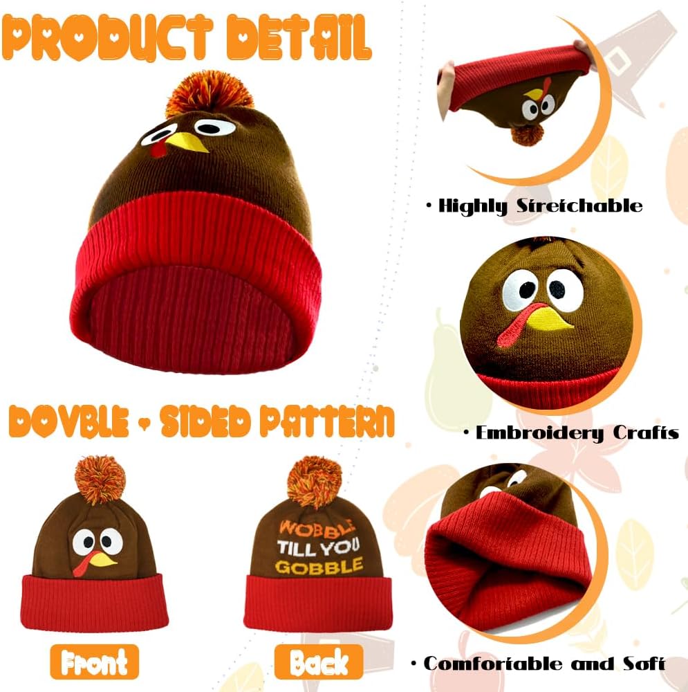 CAMIRUS 6PCS Thanksgiving Turkey Trot, 3Pcs Beanie Hat and 3Pcs Socks Thanksgiving Day Turkey Beanie Hat for Adults Men Women - Image 4