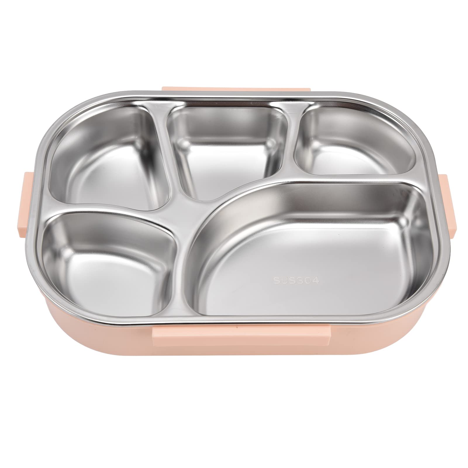 Lunchbox für Erwachsene und Kinder, 1,3 l, Thermo-Lunchbox, Edelstahl, 5 Fächer, Lunchbox mit Essstäbchen, Löffel, für Schule, Picknick, Rosa