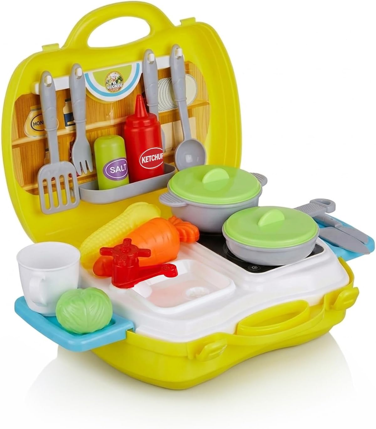 Suitcase Kitchen Set Toy for Kids 2+ Years, BIS Certified Safe for Kids, Portable Pretend Play Cooking Set with Accessories, Role Play Toy for Girls & Boys, Multicolour