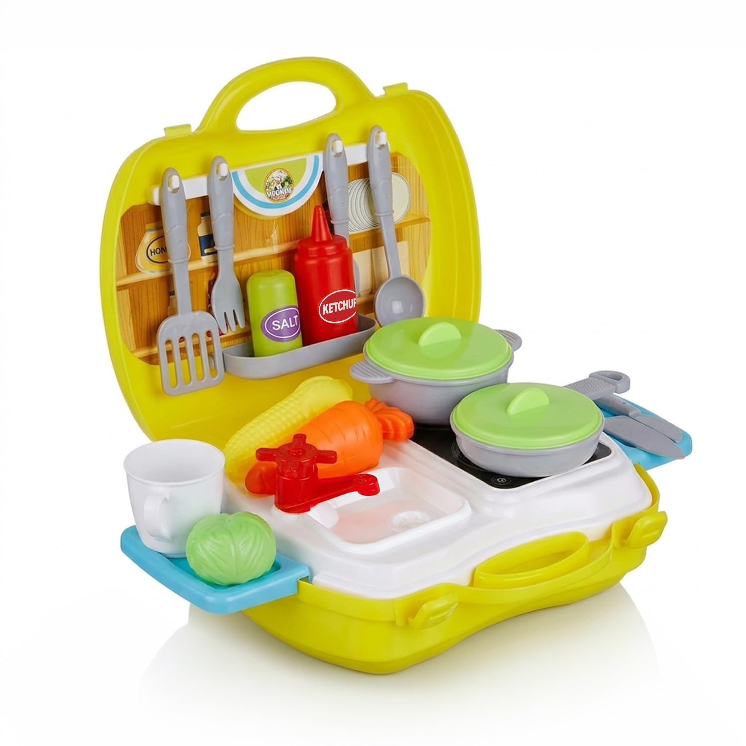 Amazon Brand - Jam & Honey Kitchen Set for Kids | Pretend and Play Toy | Portable Suitcase with Realistic Cooking Toys | for Boys & Girls 2+ Years | Non-Toxic | 24 Pieces | Multicolour-image-28