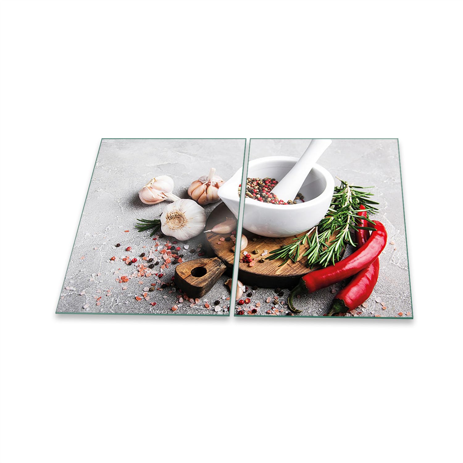 Herdabdeckplatte Abdeckung Ceranfeld Abdeckplatte Schneidebrett 2-Teilig 80x52 Gewürze Mehrfarbig Spritzschutz Glasplatte Ceranfeldabdeckung Schutz Herdschutz Sicherheitsglas Glasschneidebrett 2x40x52