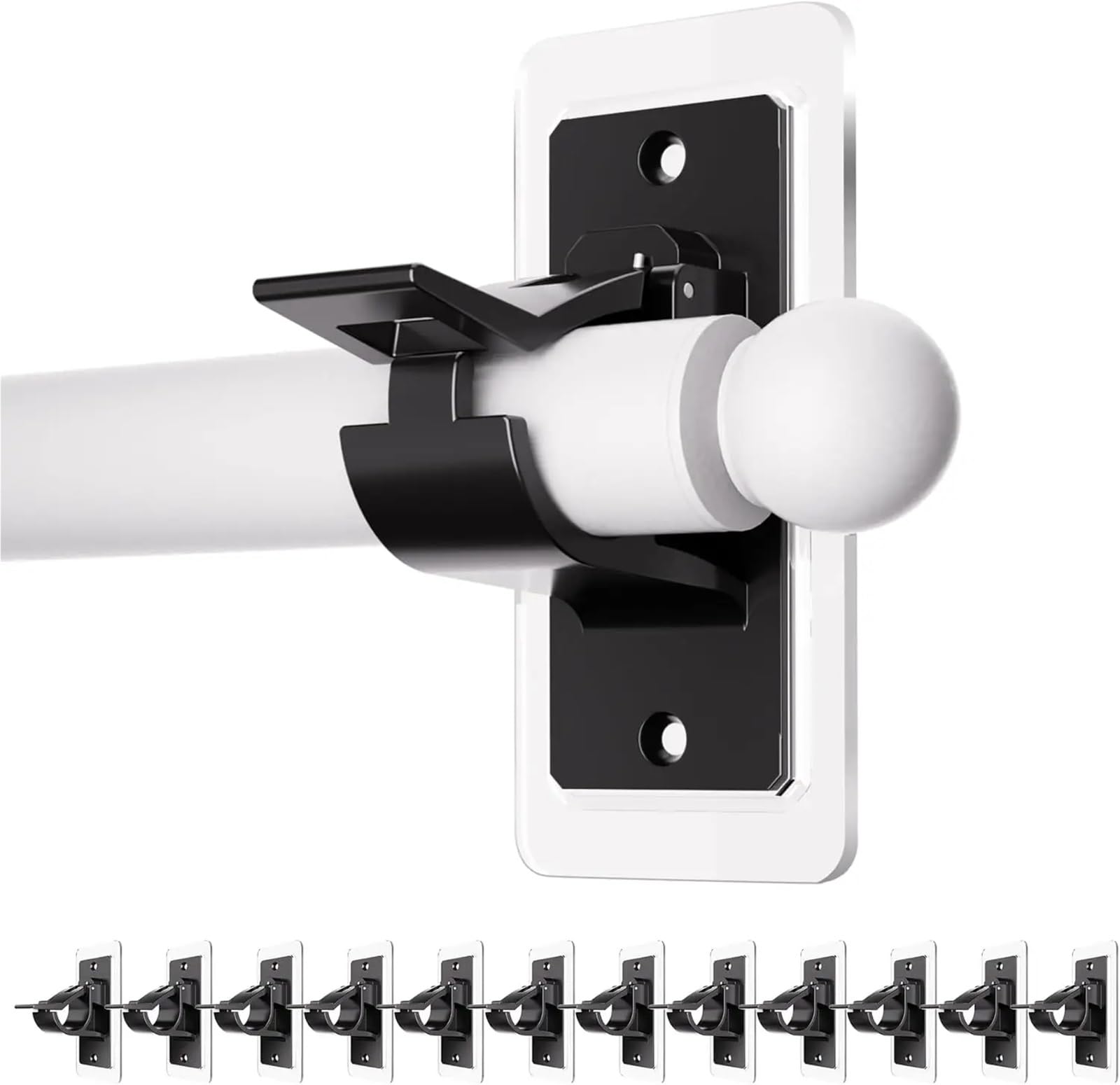 Lot de 12 supports de tringle à rideaux auto-adhésifs nécessaires - Supports de tringle à rideaux polyvalents sans clou à coller sur les crochets de tringle à rideaux pour salle de bain et chambre à