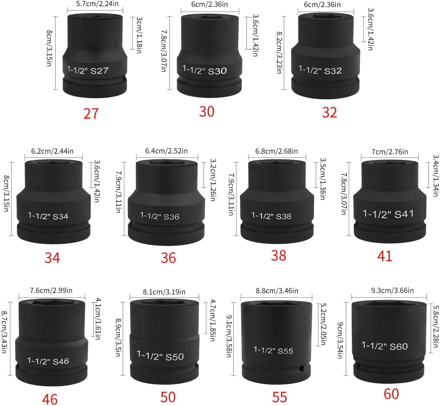 ソケットナックル アダプター 12mm &ndash; エアツール対応エクステンション レンチセット 頑丈なスチール製 屋内外作業に適応 (46