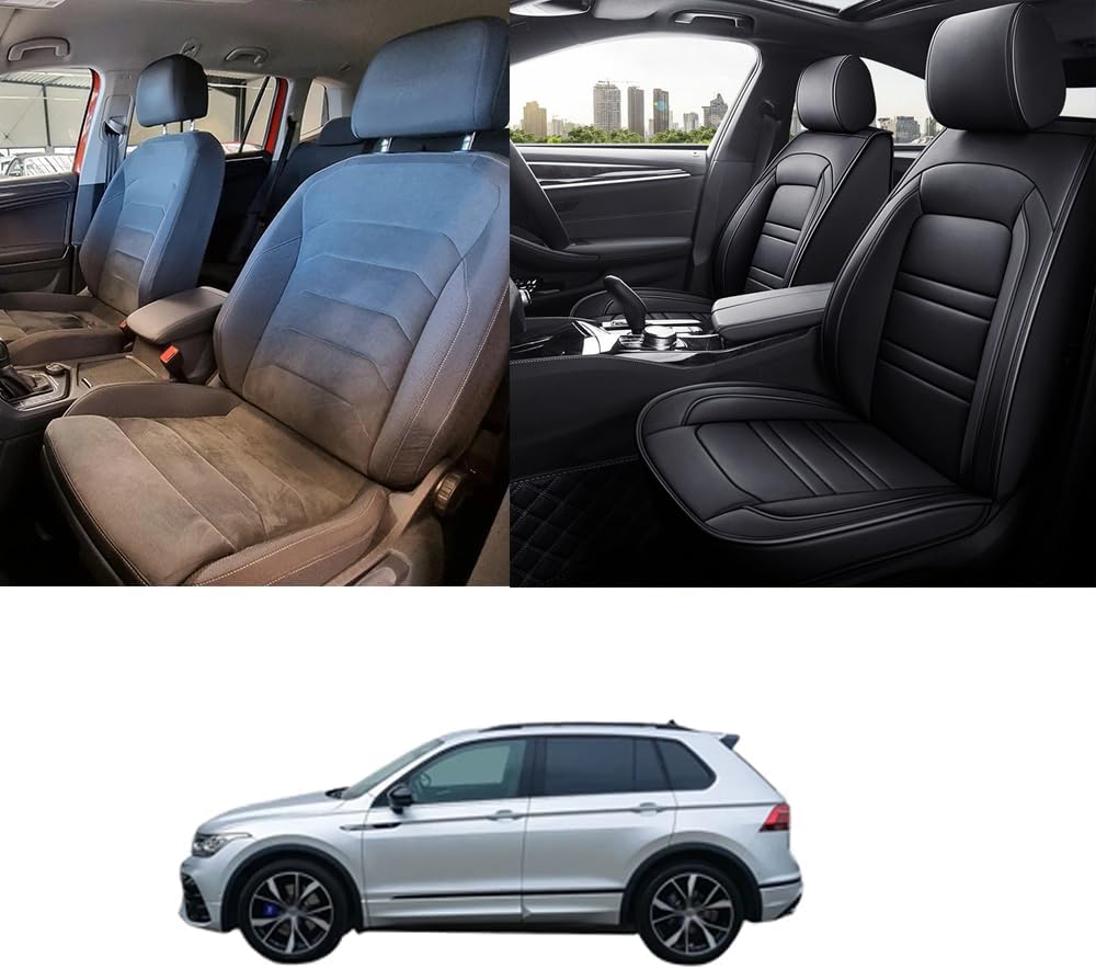 Autositzbezüge Auto Vordersitz 2 PCS Set Für VW Golf Autositzbezüge Leder ，Komfortabel Wasserfest Verschleißfest Atmungsaktiv Schwarz