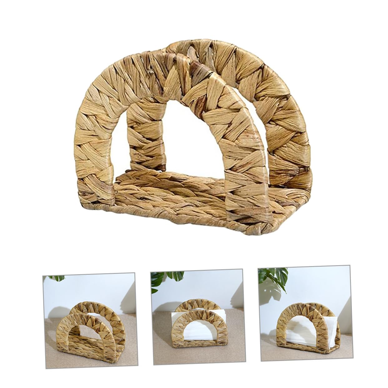 Servilletero de Papel Tejido a Mano de Ratán Bordes Lisos, Diseño Elegante y Versátil para Mesa de Comedor y Fiestas