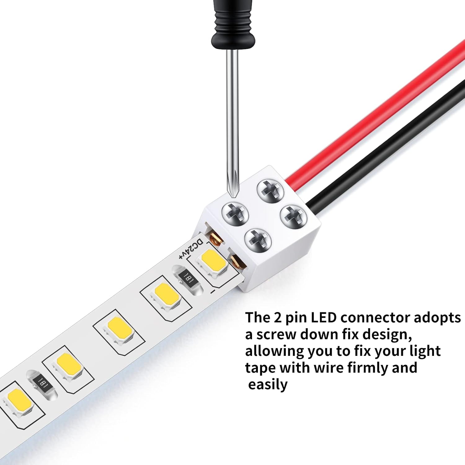 40 Pack Solderless LED Tape Light Connector 2 Pin Screw Down Terminal Blocks Connector Led Connectors for Strip Lights 8 mm Tape to Wire for 5v 12v 24v Monochrome LED Low Voltage Strip (40): Tools & Home Improvement