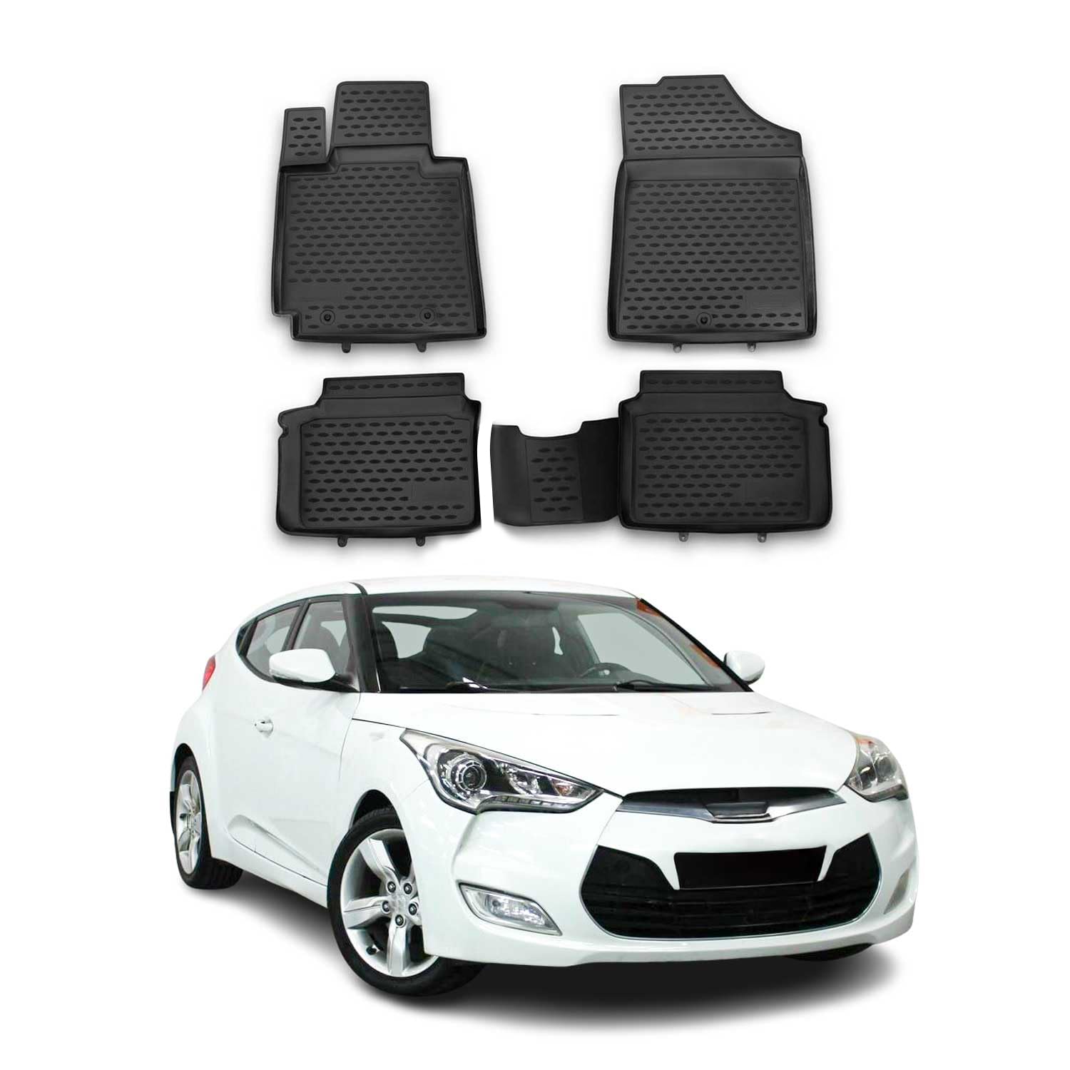 OMAC Floor Mats for Hyundai Veloster 2012-2017 Car Mats All Weather 3D Custom Fit Rubber Mat Waterproof Odorless TPE Floor Liners Laser Measured Non-Slip (Black)