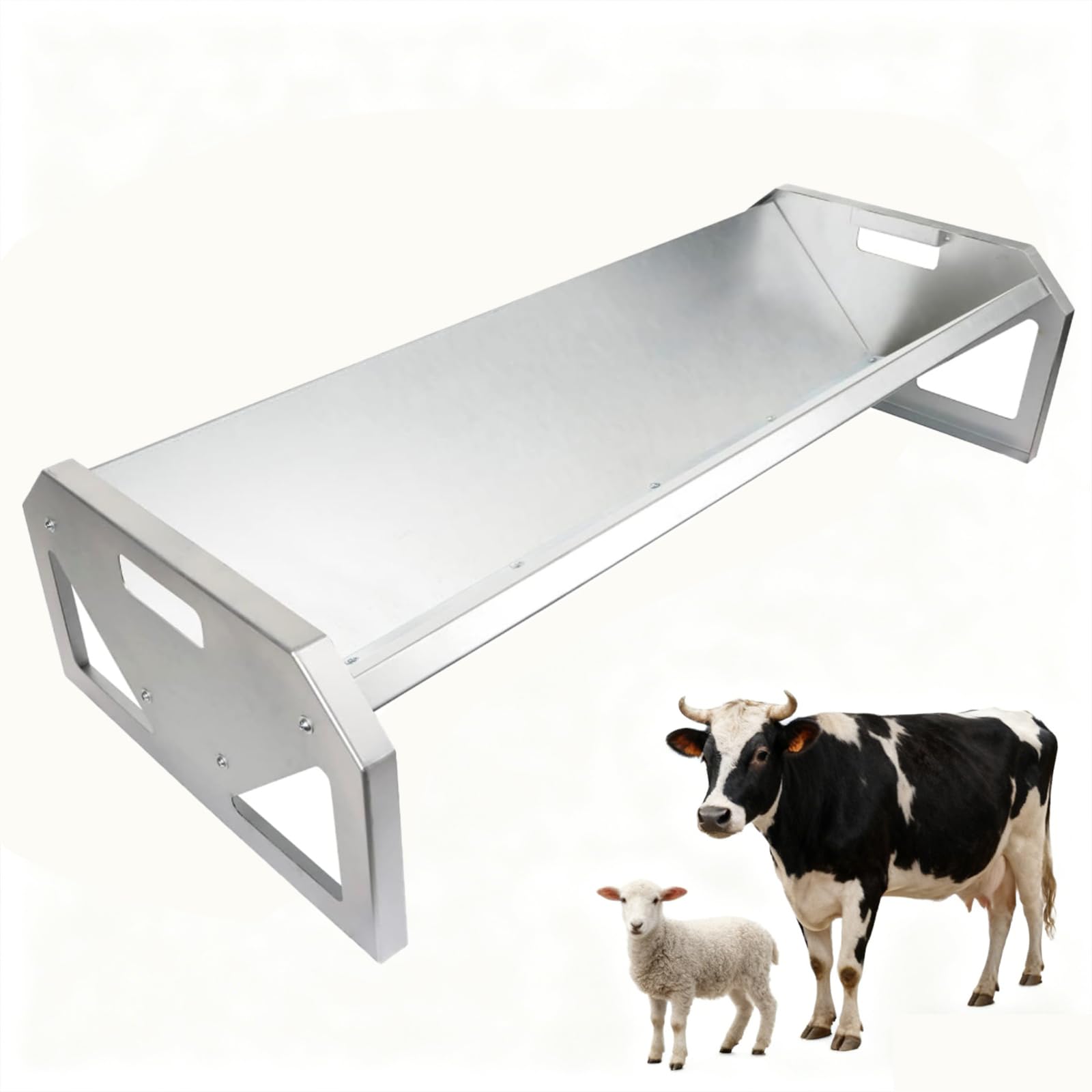 114cm Mangiatoia per Capre Portatile, Mangiatoia Indipendente in Acciaio, Mangiatoia per Fieno di Capra con Padella Alimentazione più Profonda, per Bovini Ovini Equini,Argento,Stainless Steel